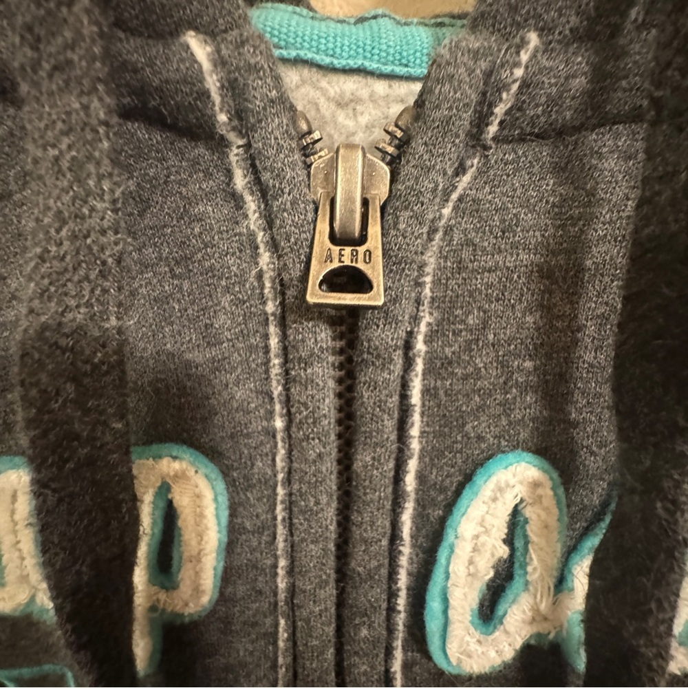 Vintage Aeropostale Charcoal Hoodie with Teal Accents - Picture 6 of 6